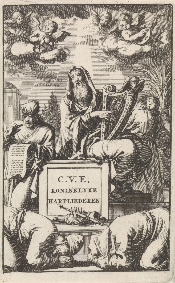 David speelt op zijn harp by Jan Luyken, print, 1698