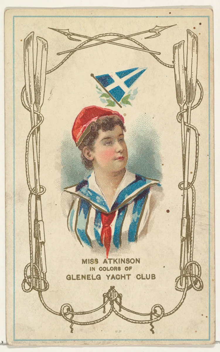 Miss Atkinson in Colors of Glenelg Yacht Club, from the Yacht Colors of the World series (N140) issued by Duke Sons & Co. to promote Honest Long Cut Tobacco by W. Duke, Sons & Co., print, 1890