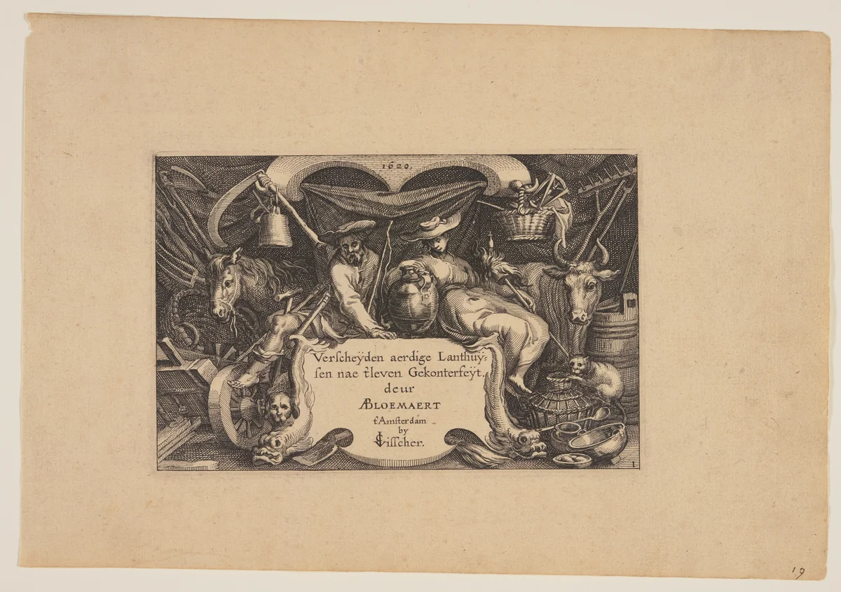 Title-page, from Landscapes (Verscheyden aerdige Lanthuysen...) by Claes Jansz Visscher, print, 1620