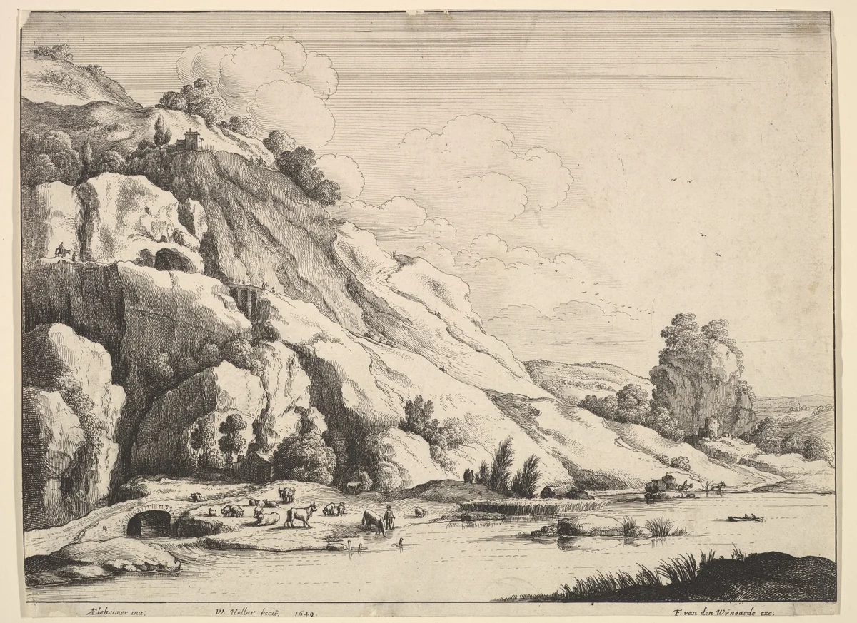 The Stone Bridge by Wenceslaus Hollar, print, 1649