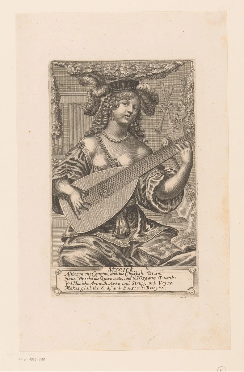 Personificatie van de muziek by Pierre Lombard, print, 1623-1681