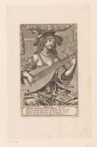 Personificatie van de muziek by Pierre Lombard, print, 1623-1681