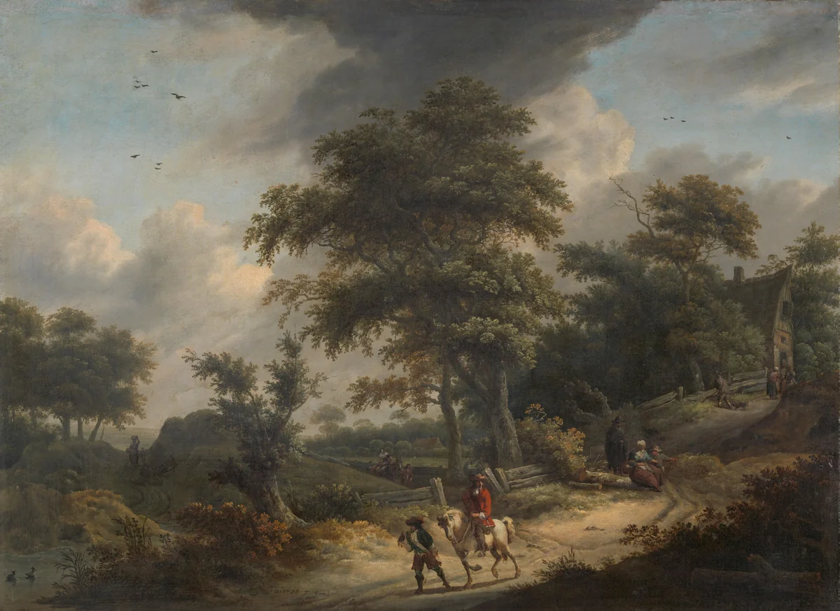 Landscape with Falconer by Roelof Jansz. van Vries, painting, 1650-1681