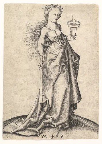 The Second Wise Virgin by Martin Schongauer, print, 1470-1491