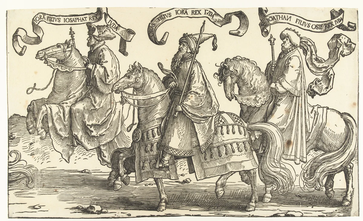Koningen Joram, Uzzia en Jonathan by Lucas van Leyden, print, 1518-1522