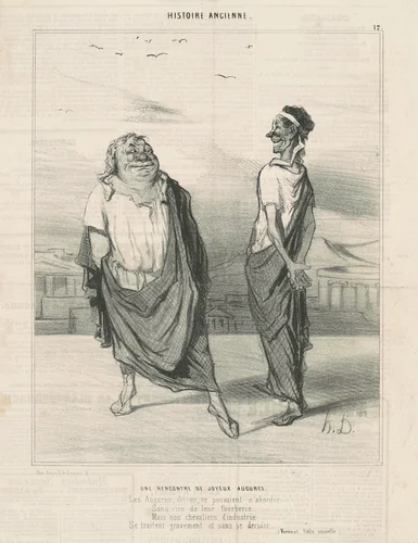 Une rencontre de jouyeauz augures by Honoré Daumier, print, 1842