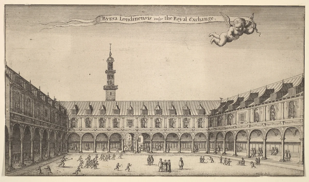 Byrsa Londinensis vulgo the Royal Exchange (Royal Exchange, London) by Wenceslaus Hollar, print, 1645-1647