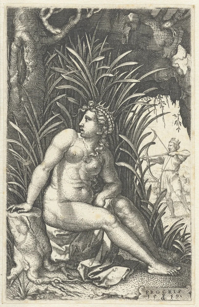 Procris bespiedt Cephalus by Unknown, print, 1539
