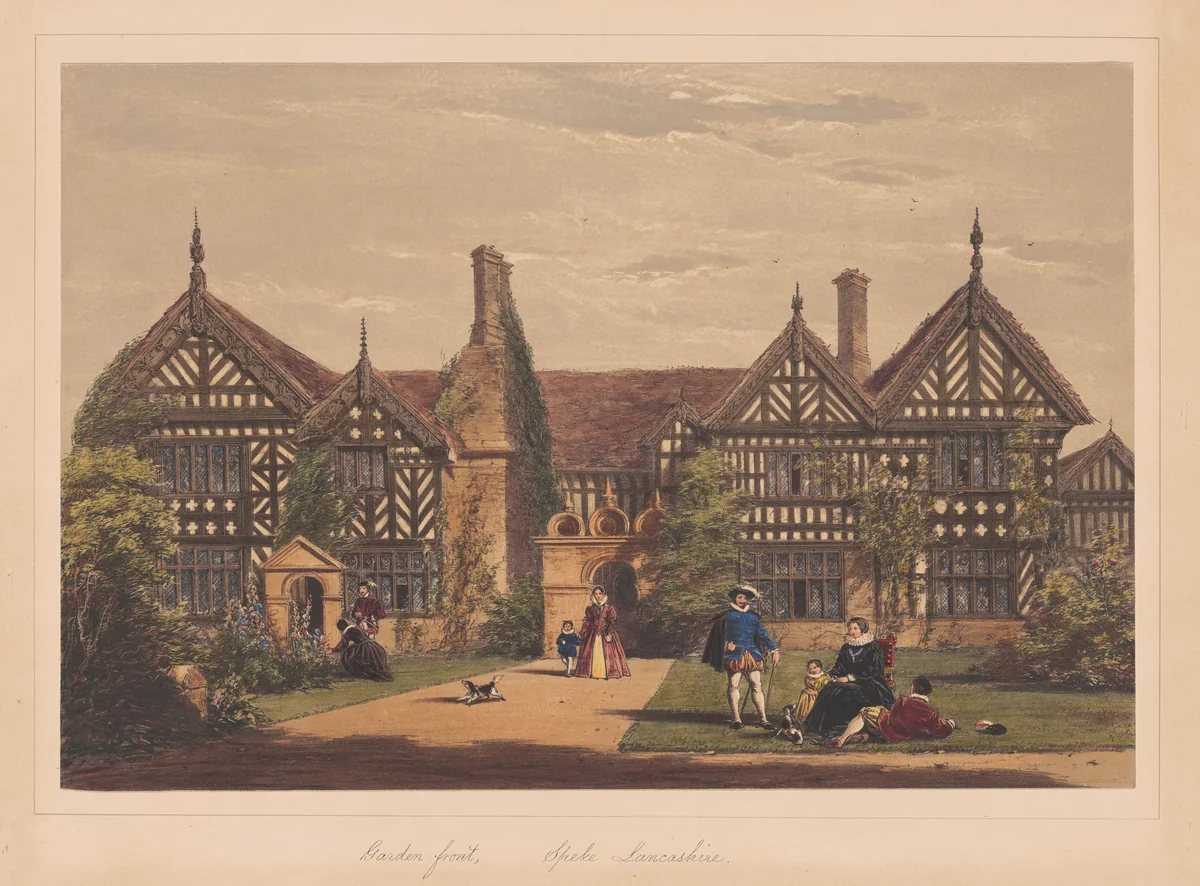 Garden Front, Speke, Lancashire by Joseph Nash, print, 1849