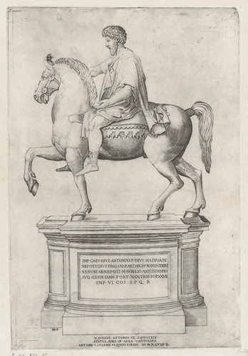 The Equestrian Statue of Marcus Aurelius on the Capitol by Nicolas Beatrizet, print, 1548