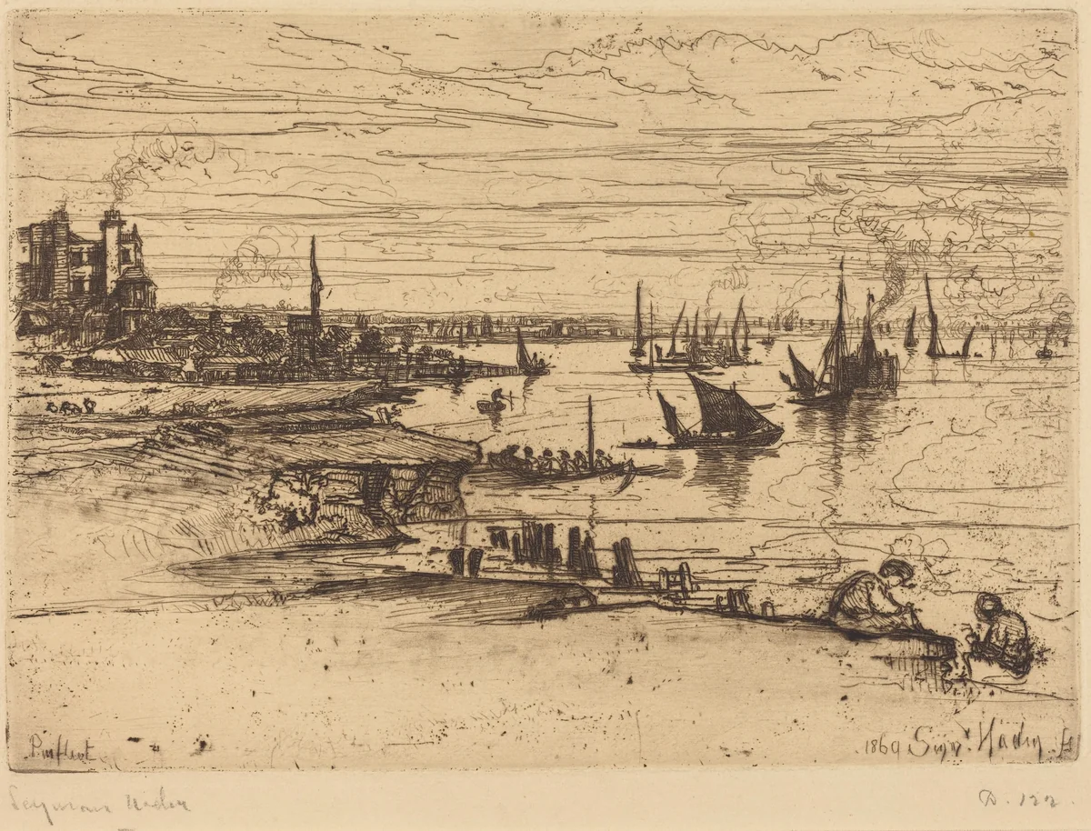 Opposite the Inn, Purfleet by Francis Seymour-Haden, print, 1869