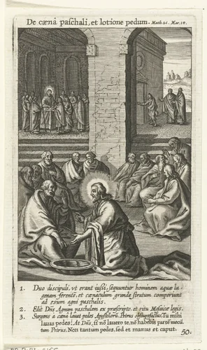 Christus wast de voeten van de apostelen by Boëtius Adamsz. Bolswert, print, 1590-1622