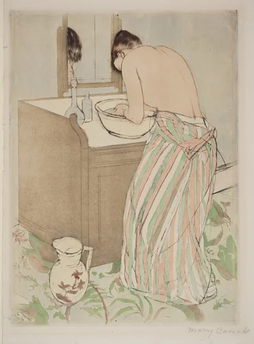 Woman Bathing by Mary Cassatt, print, 1890-1891