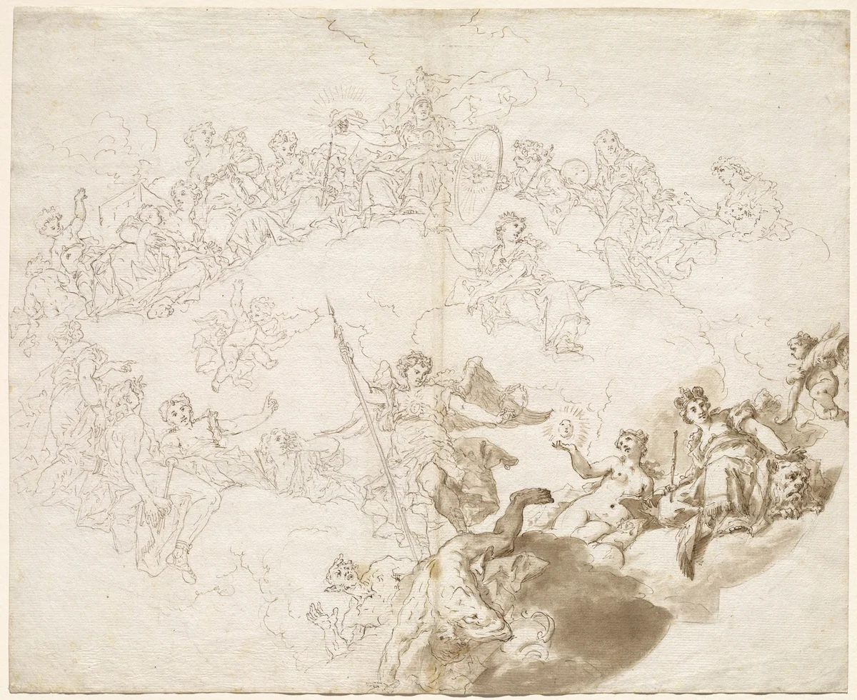 The Triumph of Virtue and Divine Wisdom by Livio Retti, drawing, 1736