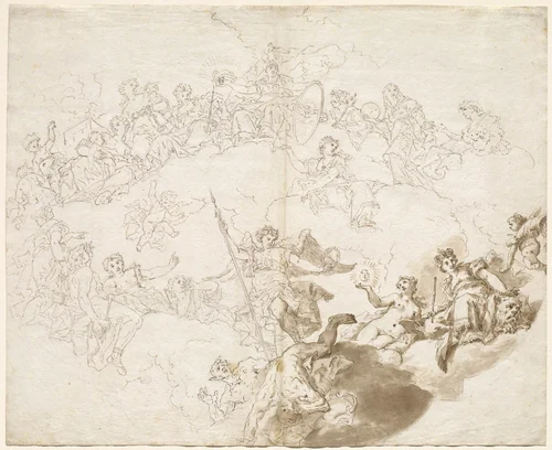 The Triumph of Virtue and Divine Wisdom by Livio Retti, drawing, 1736