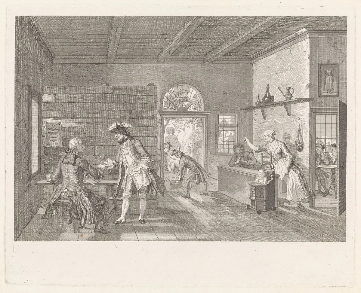 De Puiterveense helleveeg achter de tap by Pieter Tanjé, print, 1752-1761