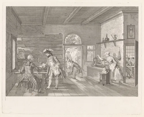 De Puiterveense helleveeg achter de tap by Pieter Tanjé, print, 1752-1761