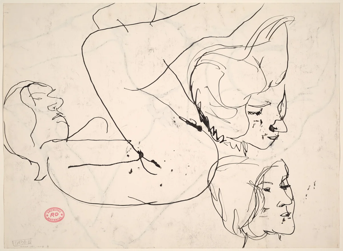 Untitled [study of a female nude with two head studies] [verso] by Richard Diebenkorn, drawing, 1955-1967