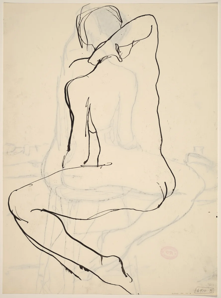 Untitled [back view of a nude holding her neck with her right hand] [verso] by Richard Diebenkorn, drawing, 1955-1967