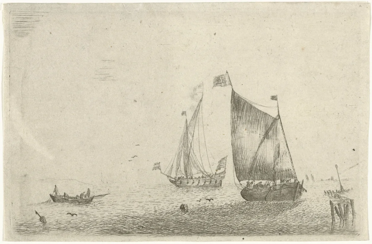 Zeegezicht met een vissersboot by Bonaventura Peeters, print, 1624-1652