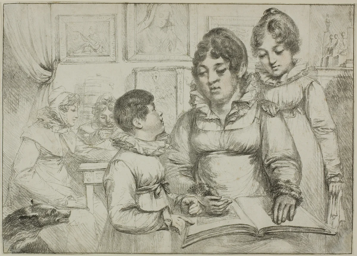 Family Group (Woman Reading to Two Children) by Dominique Vivant Denon, print, 1815-1825