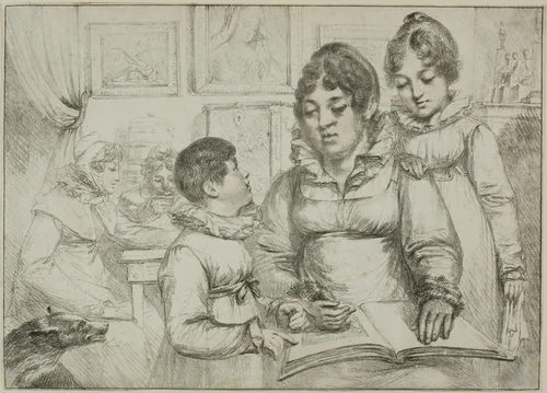 Family Group (Woman Reading to Two Children) by Dominique Vivant Denon, print, 1815-1825