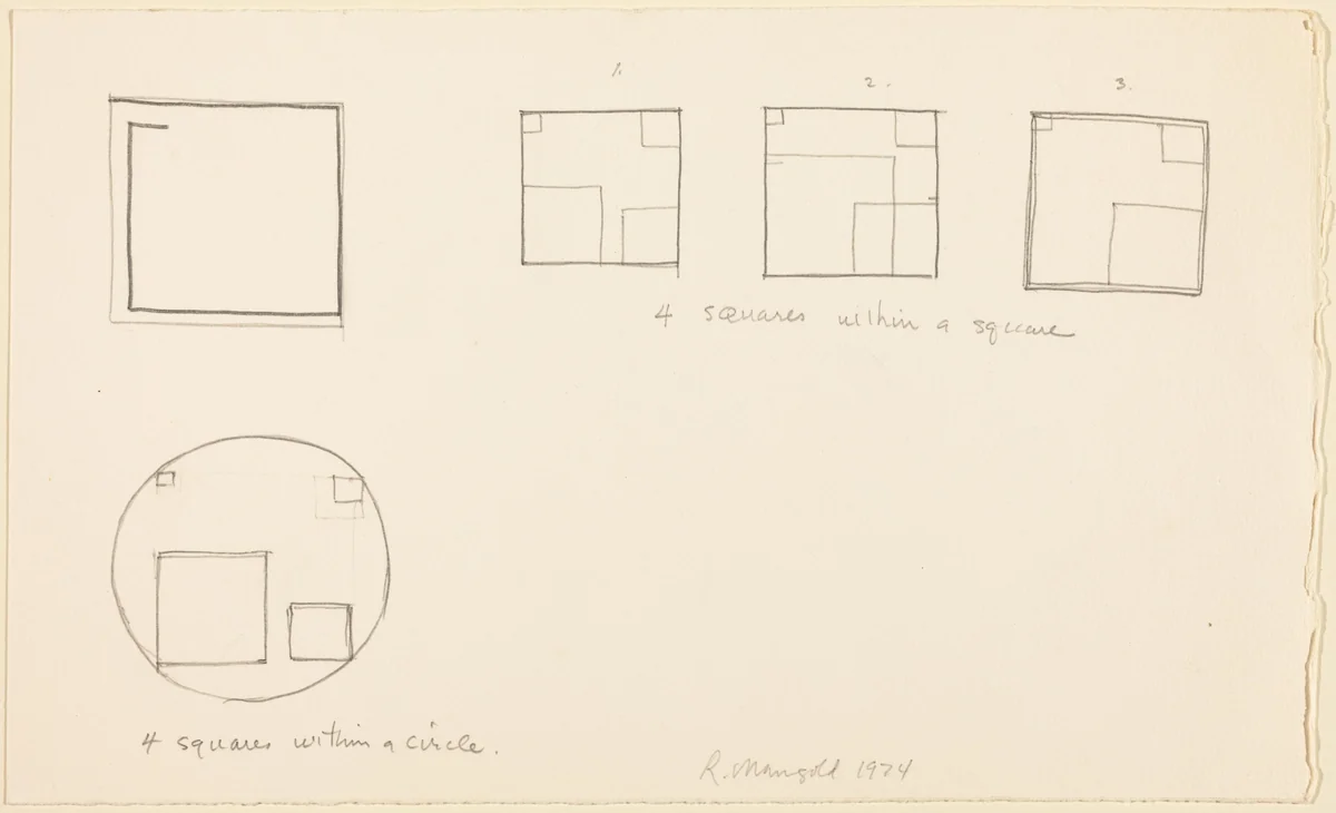 Four Squares within a Square - Four Squares within a Circle by Robert Mangold, drawing, 1974
