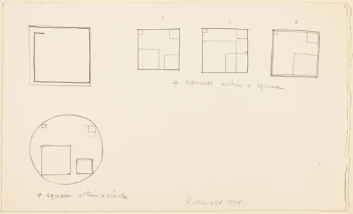 Four Squares within a Square - Four Squares within a Circle by Robert Mangold, drawing, 1974