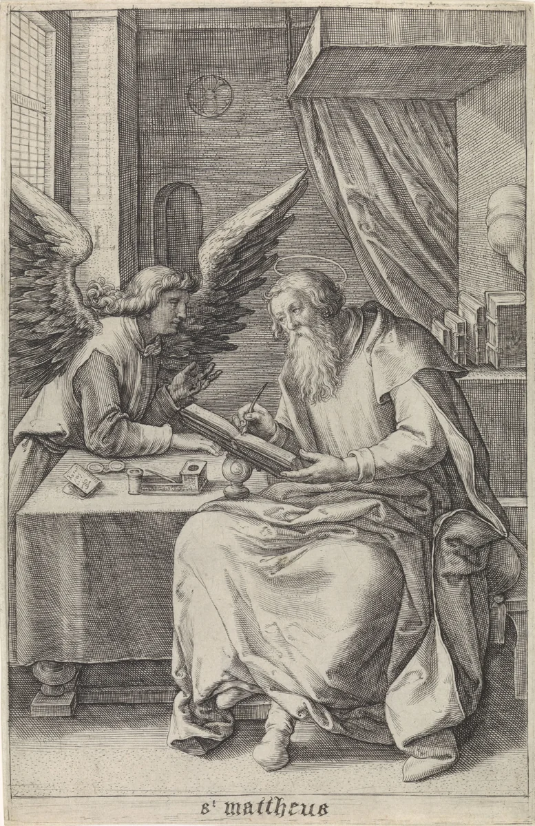 Evangelist Matteüs by Crispijn van de Passe, print, 1574-1637