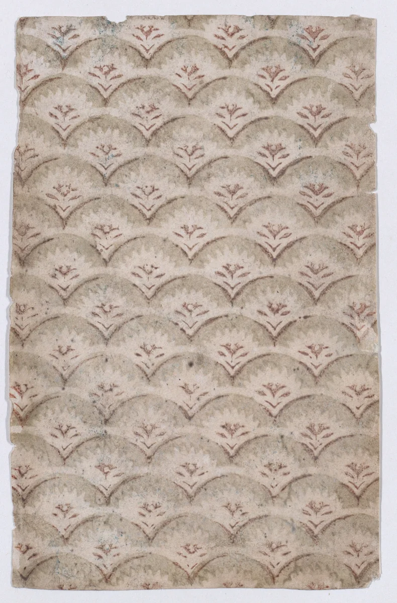 Sheet with overall curved abstract pattern by anonymous, print, 1800-1900