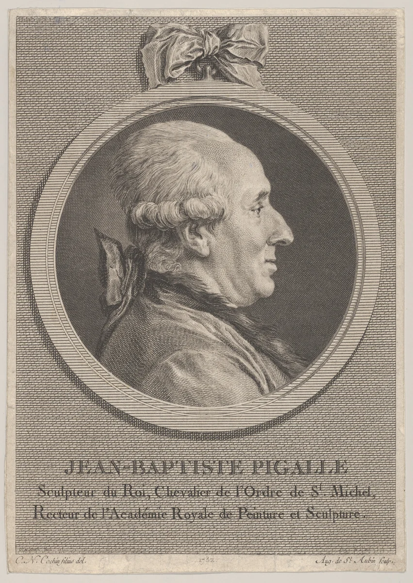Portrait of Jean-Baptiste Pigalle by Augustin de Saint-Aubin, print, 1782