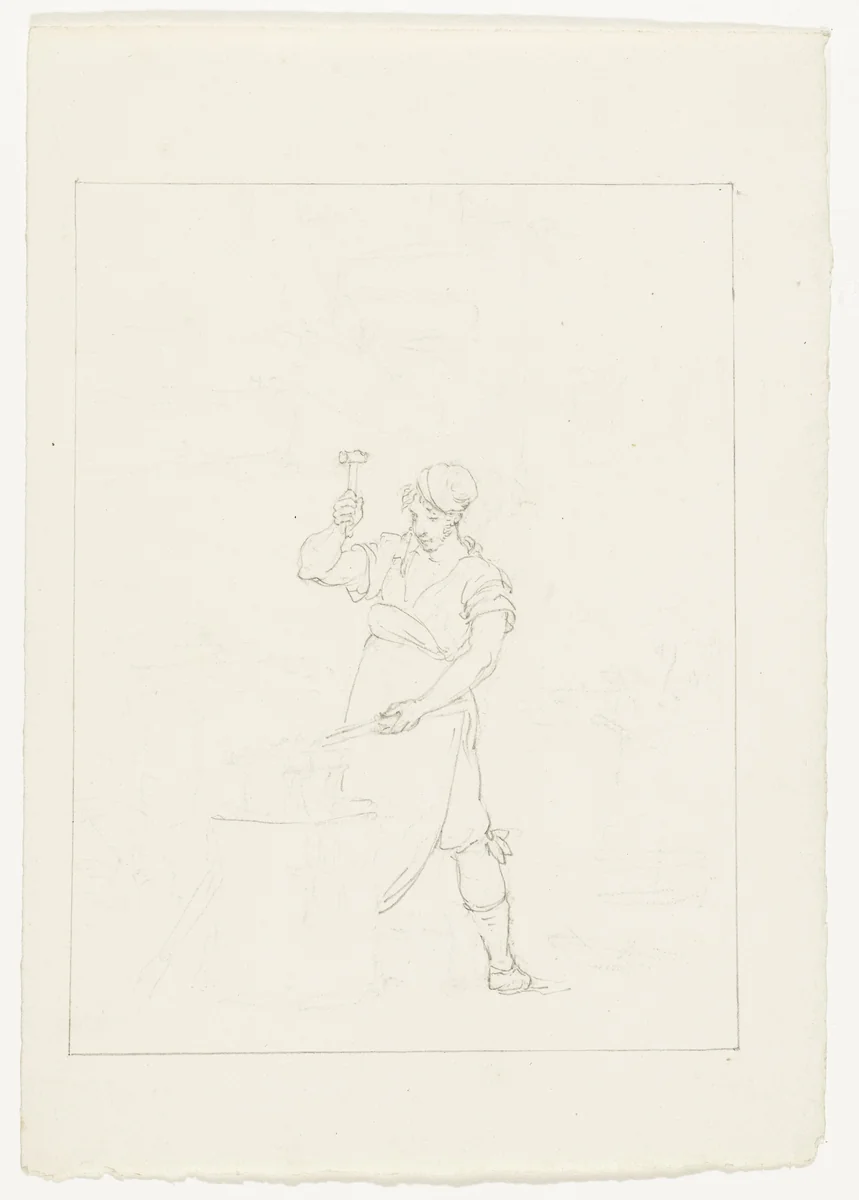 Smid by Pieter Bartholomeusz. Barbiers, drawing, 1782-1837