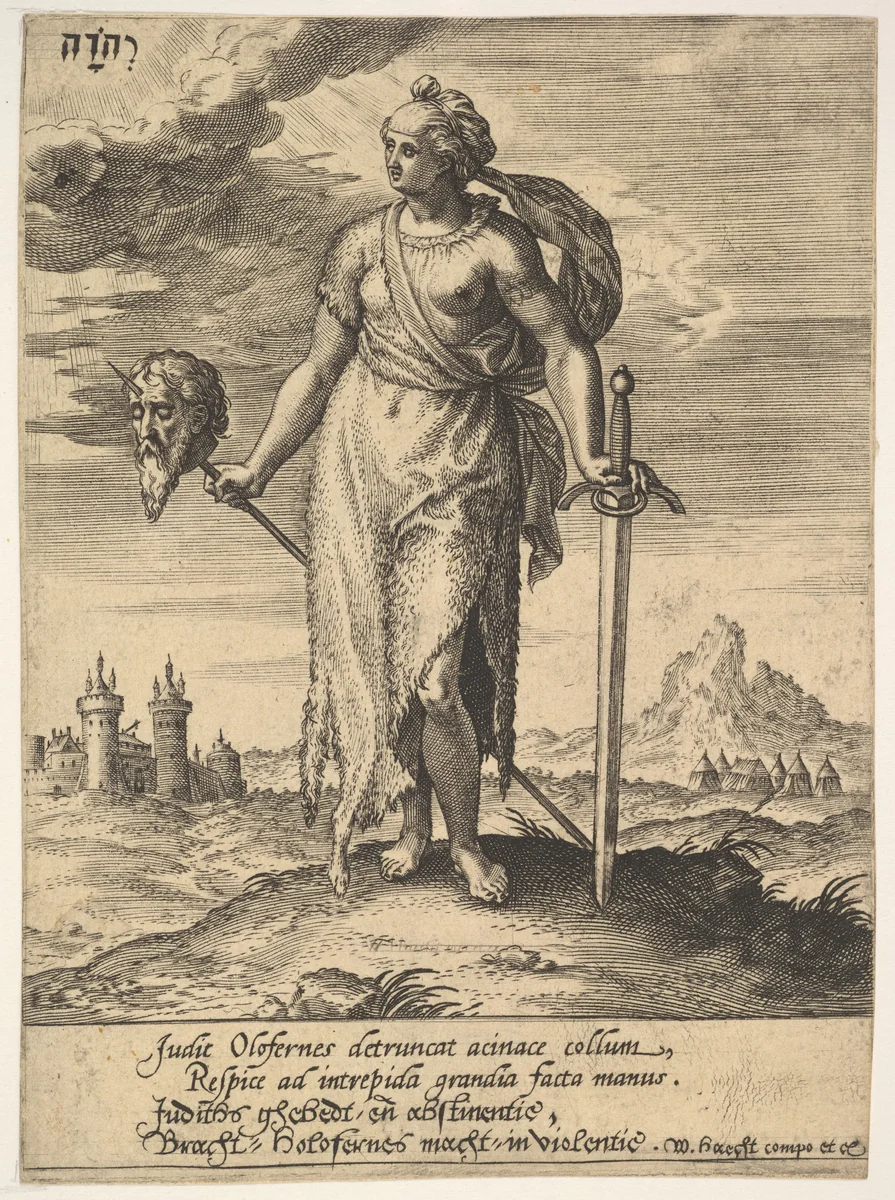 Judith, from "Tyrannorum Proemia" by Hieronymus Wierix, print, 1578
