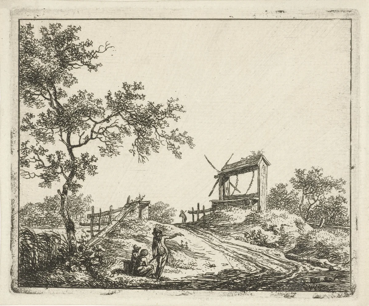 Landschap met waterput by Hermanus Fock, print, 1781-1822