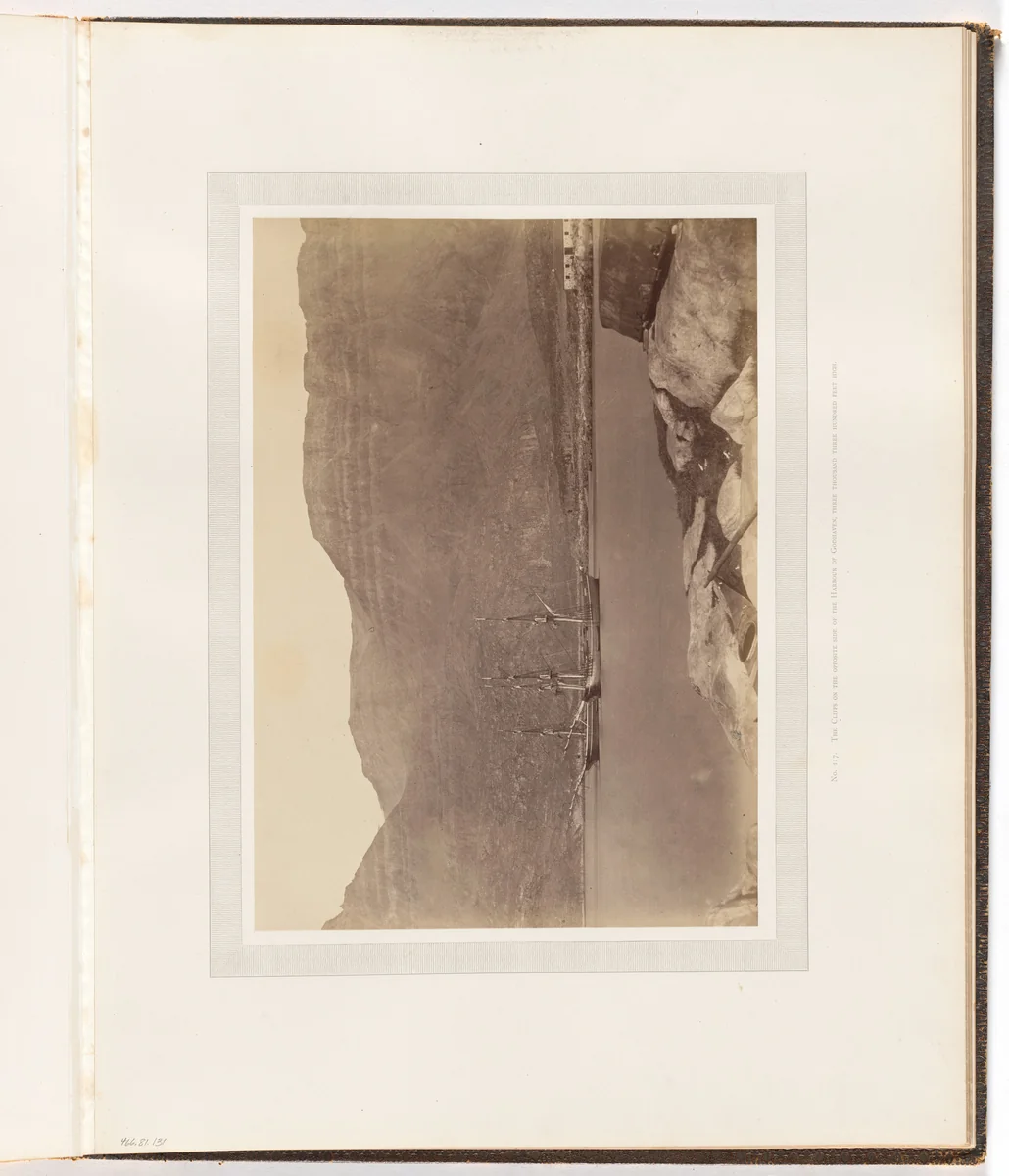 "The cliffs on the opposite side of the Harbour of Godhavn, three thousand three Hundred feet high", by George P. Critcherson, John L. Dunmore, William Bradford, photograph, 1869