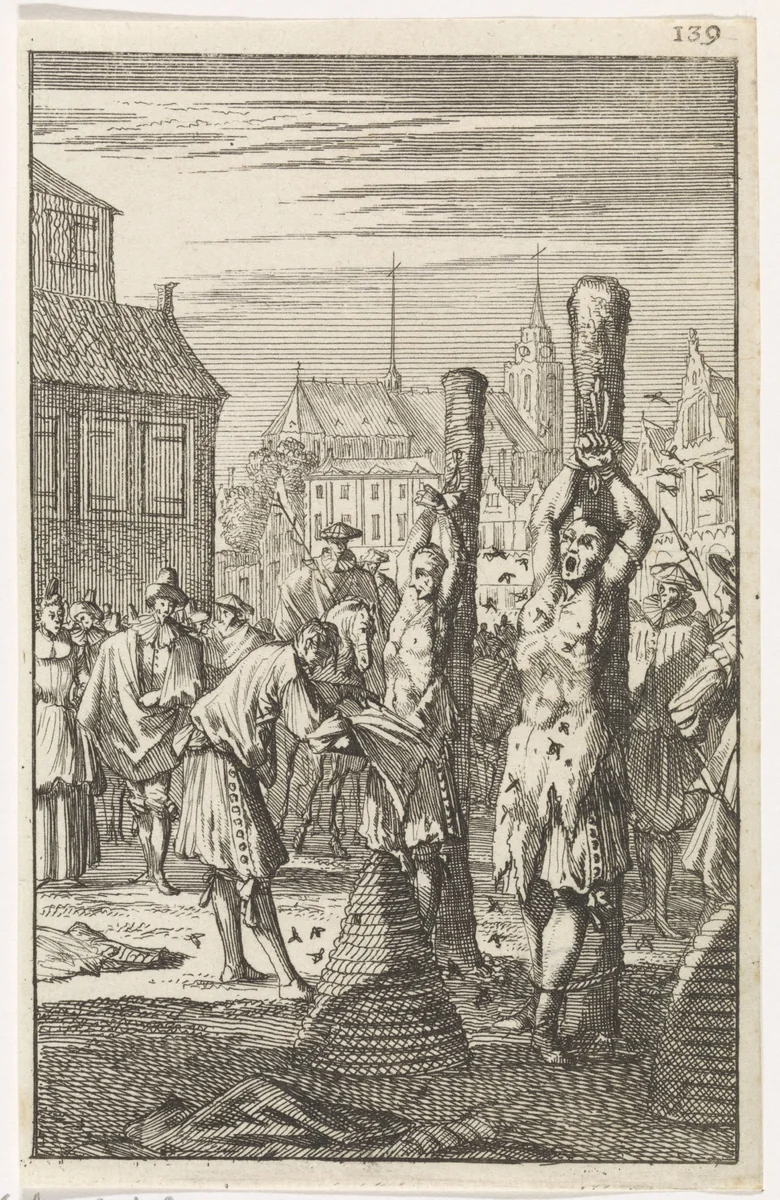 Ketters worden publiekelijk gemarteld by Caspar Luyken, print, 1700