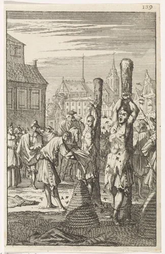 Ketters worden publiekelijk gemarteld by Caspar Luyken, print, 1700
