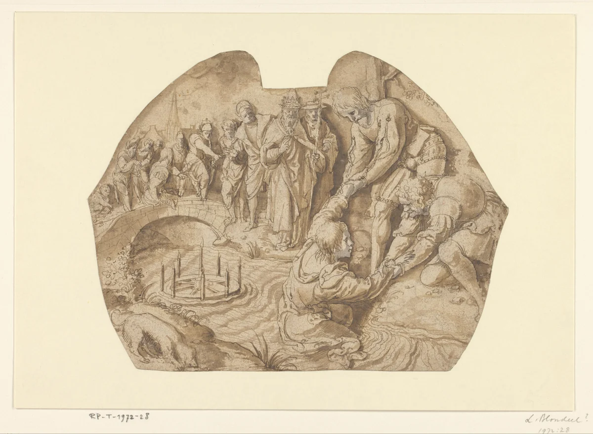 Redding van de heilige Donatianus by Lancelot Blondeel, drawing, 1545-1550