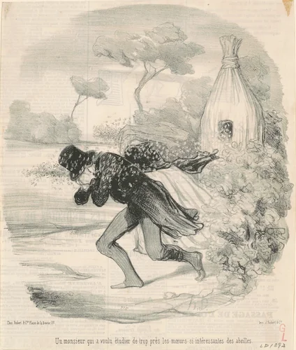 Un monsieur qui voulu étudier ... les moeurs ... des abeilles by Honoré Daumier, print, 1845