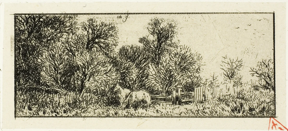 Two Horses in a Wood by Charles-Émile Jacque, print, 1845