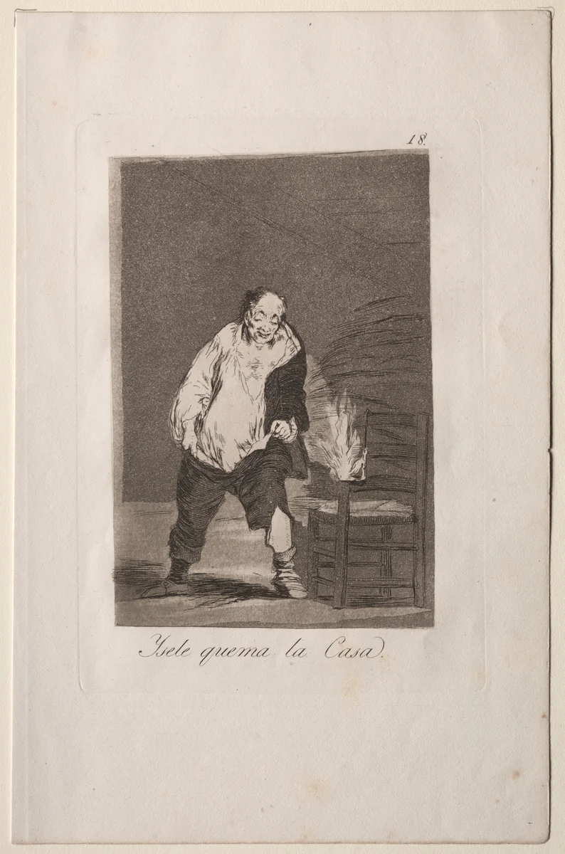 And His House is on Fire, Plate 18 by Francisco de Goya, print, 1799