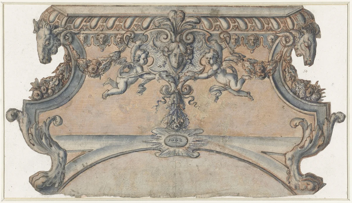 Ontwerp voor een Lodewijk XIV-penanttafel by anonymous, drawing, 1662