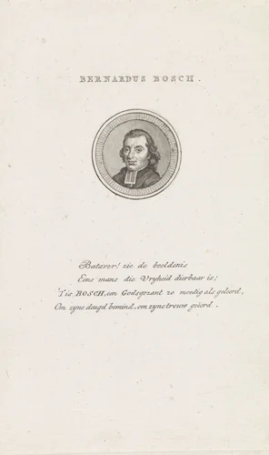 Portret van Bernardus Bosch by Abraham Jacobsz. Hulk, print, 1787