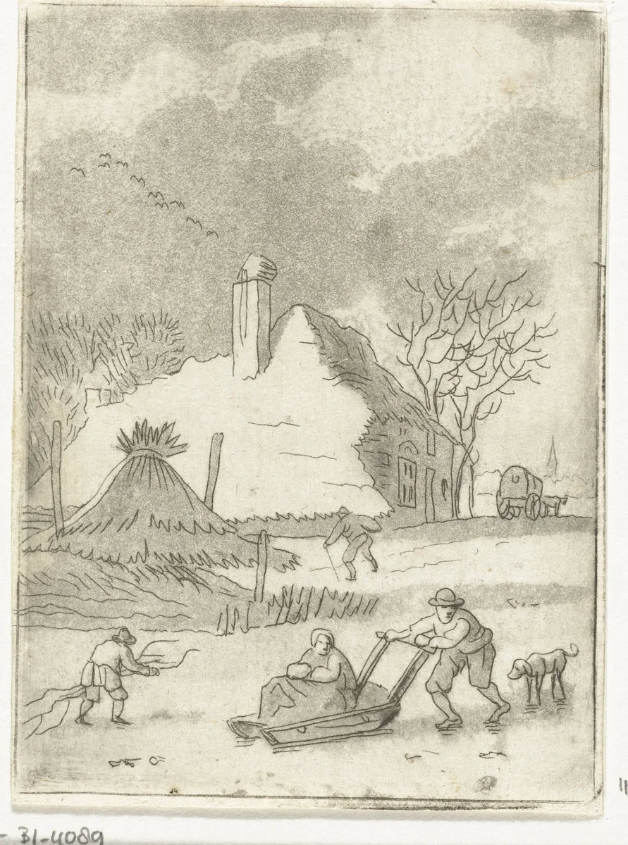 Winterlandschap met ijsvermaak by Anthonie van den Bos, print, 1778-1838