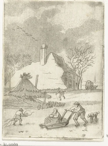 Winterlandschap met ijsvermaak by Anthonie van den Bos, print, 1778-1838