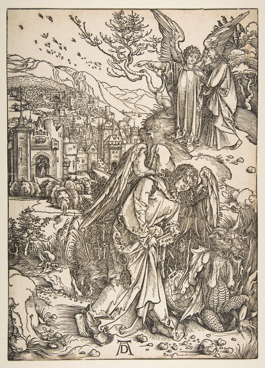 The Angel with the Key to the Bottomless Pit by Albrecht Dürer, print, 1493-1503