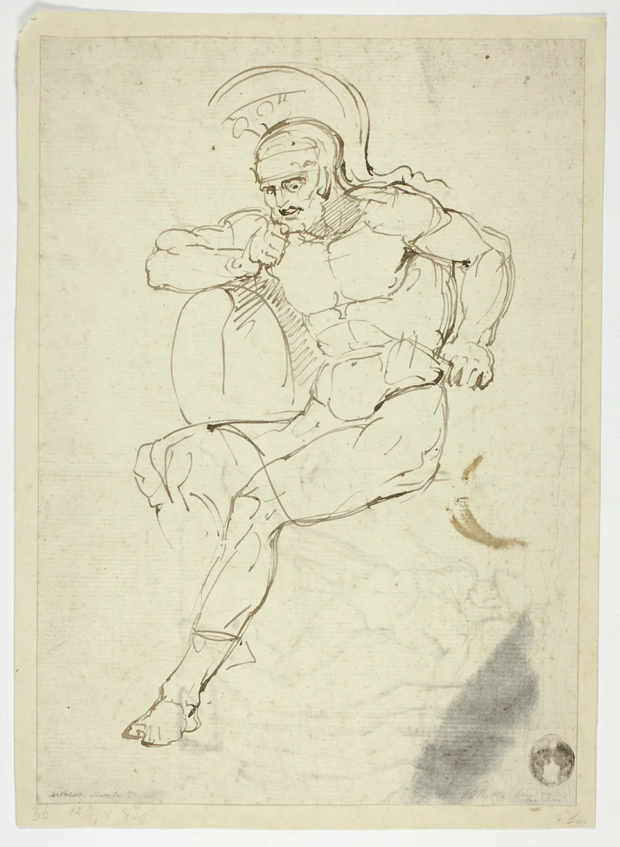 Seated Warrior (recto); Striding Warrior (verso) by Henry Fuseli, drawing, 1761-1899