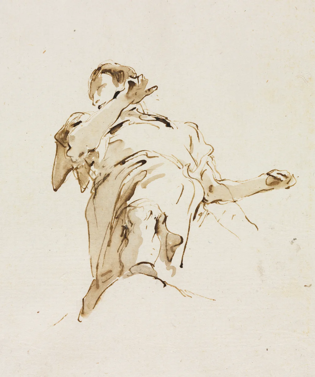 Male(?) Figure Seen from Below by Giovanni Battista Tiepolo, drawing, 1740-1749