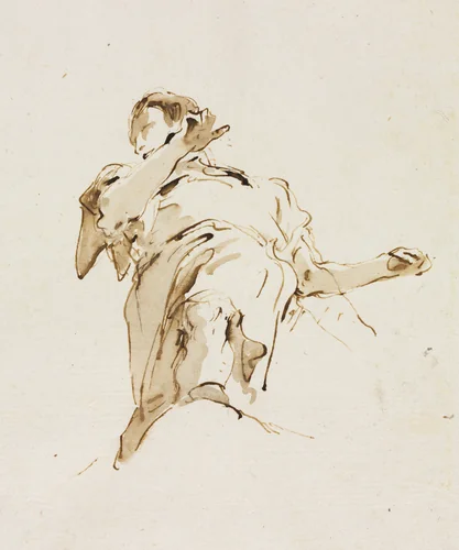 Male(?) Figure Seen from Below by Giovanni Battista Tiepolo, drawing, 1740-1749