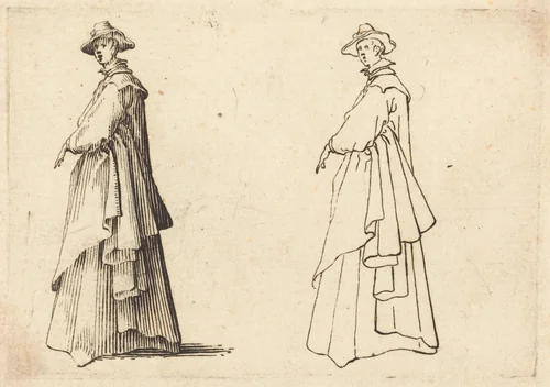 Lady in a Large Coat by Jacques Callot, print, 1617